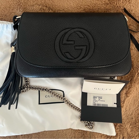 Gucci Soho Black Crossbody Bag with Chain Strap and Tassel - Picture 5 of 9